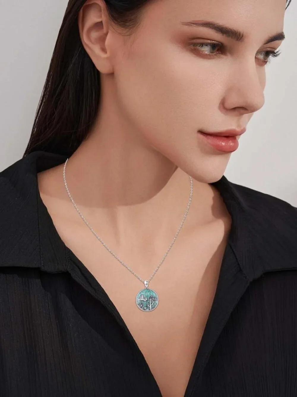 Women's Cactus A Sterling Turquoise Pendant Highland Cow Skull Western Necklace